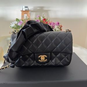 Chanel black lambskin romance mini with brushed gold hardware